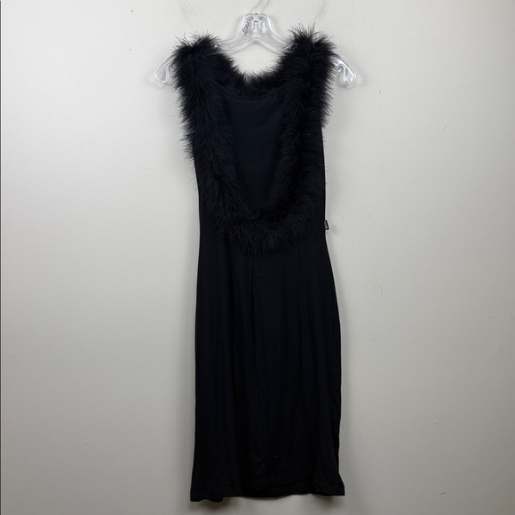 VINTAGE MOSCHINO black fitted scoop neck sleeveless dress with feather trim 10 - Picture 7 of 10